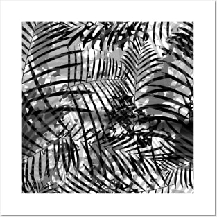 Seamless Black And White Palm Leaves Fashion Vector Ornate Fabric Posters and Art